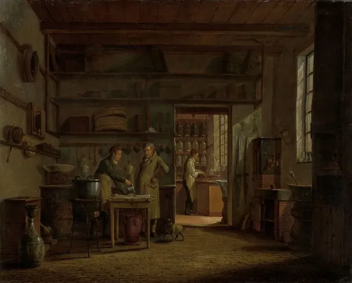 Framed Print : The Distillery of Apothecary A. d'Ailly, 1818. Creator: Johannes Jelgerhuis Framed Print : The Distillery of Apothecary A. d'Ailly, 1818. Creator: Johannes Jelgerhuis