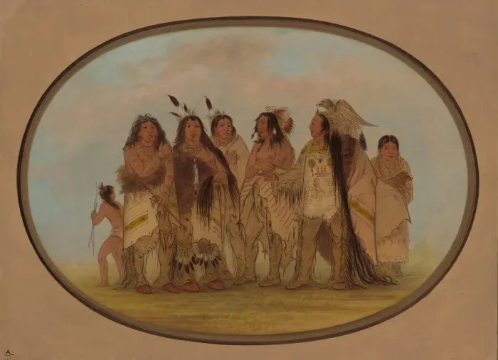 Framed Print : Distinguished Crow Indians, 1861 / 1869. Creator: George Catlin Framed Print : Distinguished Crow Indians, 1861 / 1869. Creator: George Catlin