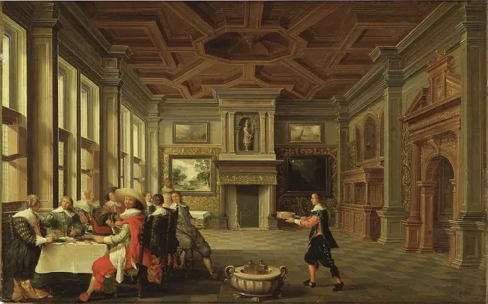 Framed Print : Distinguished Dinner Company in an Interior, 1631. Creator: Dirck van Delen Framed Print : Distinguished Dinner Company in an Interior, 1631. Creator: Dirck van Delen