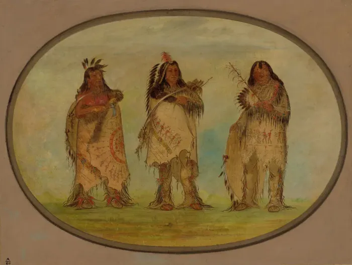 Framed Print : Three Distinguished Warriors of the Sioux Tribe, 1861. Creator: George Catlin Framed Print : Three Distinguished Warriors of the Sioux Tribe, 1861. Creator: George Catlin