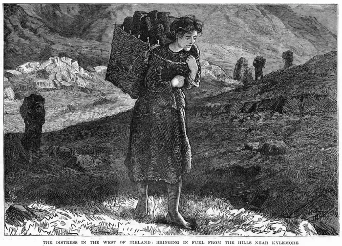 Framed Print : The Distress in the West Ireland: Bringing in Fuel from the Hills near Kylemore, 19th century Framed Print : The Distress in the West Ireland: Bringing in Fuel from the Hills near Kylemore, 19th century