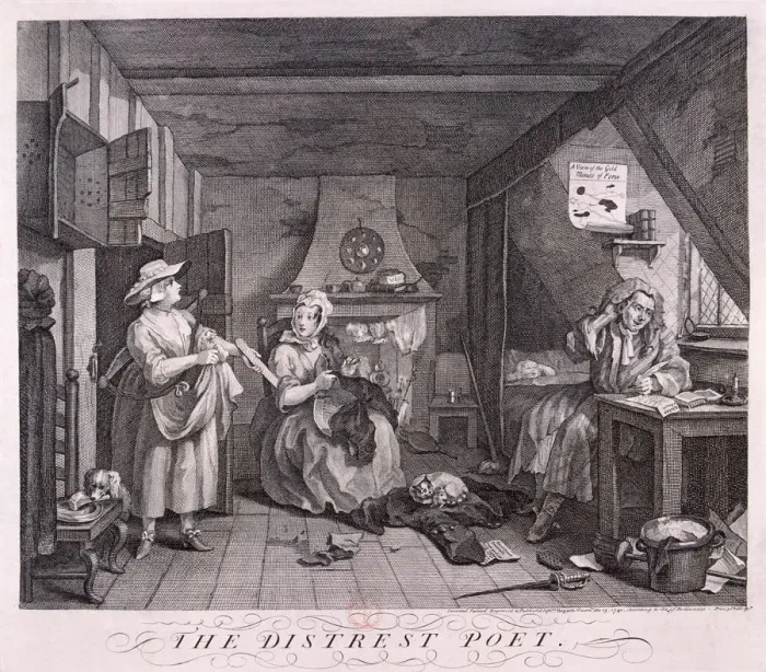 Framed Print : The Distressed Poet, 1740. Artist: William Hogarth Framed Print : The Distressed Poet, 1740. Artist: William Hogarth