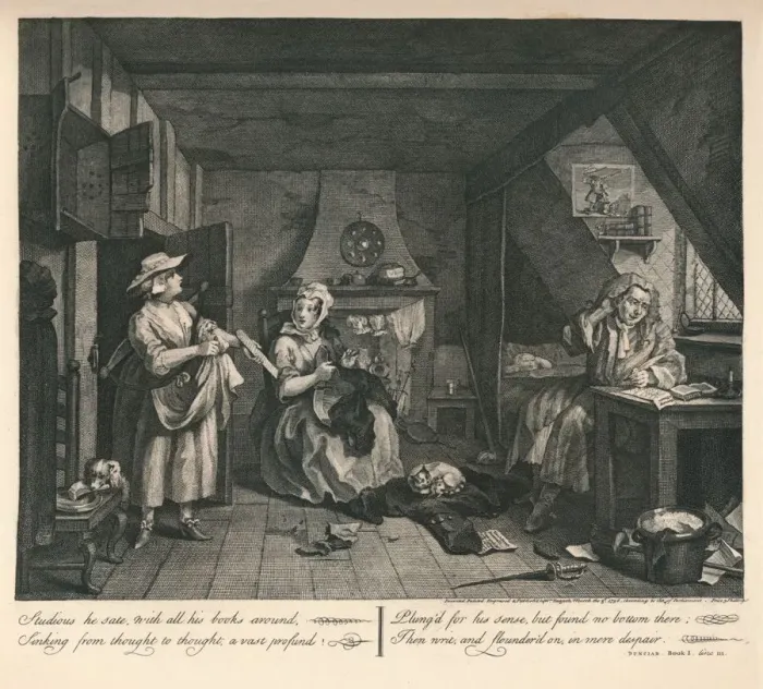 Framed Print : The Distrest Poet, 1740. Artist: William Hogarth Framed Print : The Distrest Poet, 1740. Artist: William Hogarth