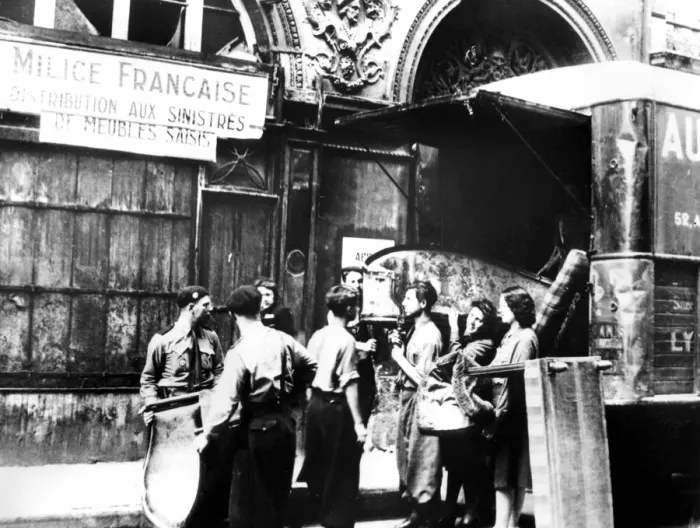 Framed Print : Distributing furniture confiscated from Jews to victims of Allied bombing, Paris, 1943-1944 Framed Print : Distributing furniture confiscated from Jews to victims of Allied bombing, Paris, 1943-1944