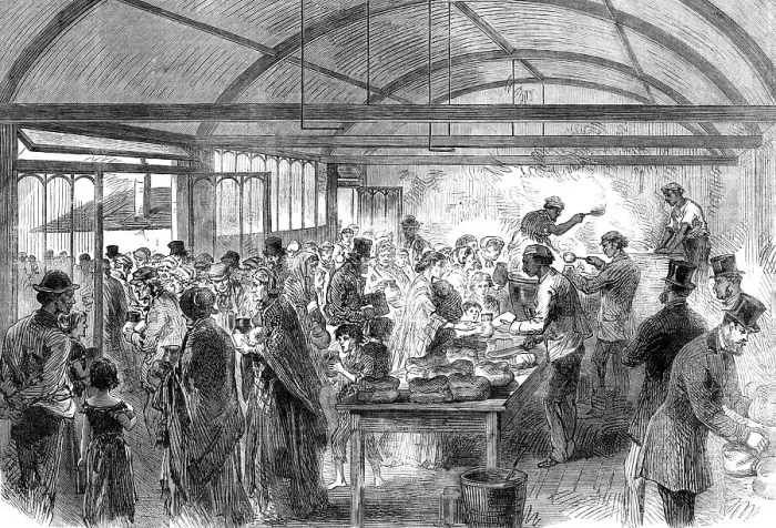 Framed Print : Distributing soup at the Strangers Home, Limehouse, 1868. Creator: Unknown Framed Print : Distributing soup at the Strangers Home, Limehouse, 1868. Creator: Unknown