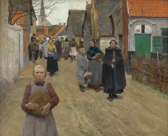 Framed Print : The Distribution of Bread in the Village, 1892. Creator: Frans van Leemputten Framed Print : The Distribution of Bread in the Village, 1892. Creator: Frans van Leemputten