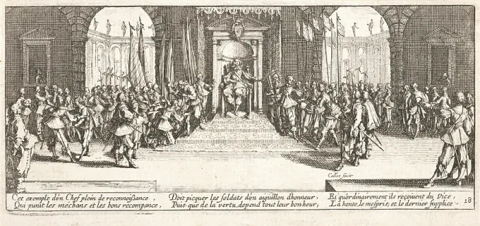 Framed Print : Distribution des recompenses (Distribution of Recompenses), 1633. Creator: Jacques Callot Framed Print : Distribution des recompenses (Distribution of Recompenses), 1633. Creator: Jacques Callot