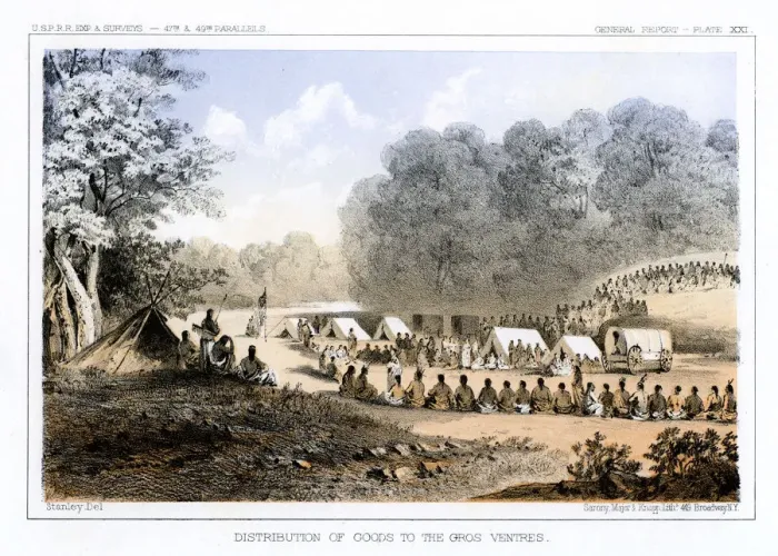 Framed Print : Distribution of goods to the Gros Ventres 26 August 1853 (1856). Artist: John Mix Stanley Framed Print : Distribution of goods to the Gros Ventres 26 August 1853 (1856). Artist: John Mix Stanley