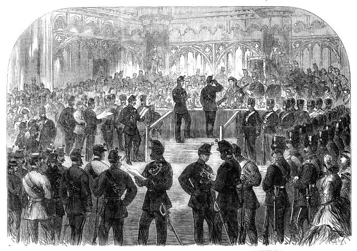 Framed Print : Distribution of Prizes to the 26th Middlesex Rifle Volunteers at Guildhall on Saturday last, 1865. Creator: Unknown Framed Print : Distribution of Prizes to the 26th Middlesex Rifle Volunteers at Guildhall on Saturday last, 1865. Creator: Unknown