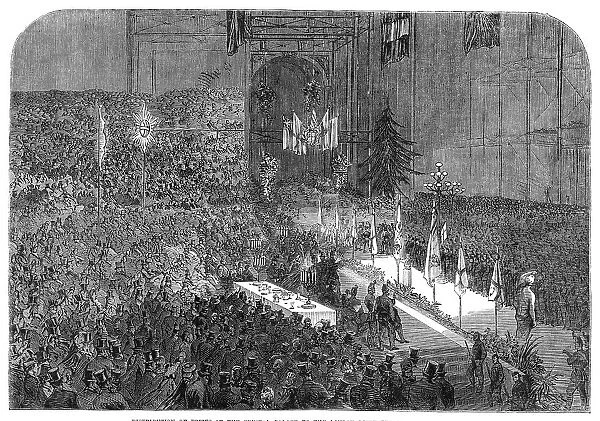 Distribution of prizes at the Crystal Palace to the London Rifle Brigade on Saturday last, 1864. Creator: Unknown