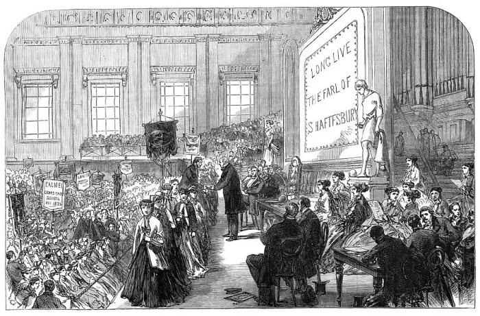 Framed Print : Distribution of prizes to ragged-school pupils at Exeter Hall, 1868. Creator: Unknown Framed Print : Distribution of prizes to ragged-school pupils at Exeter Hall, 1868. Creator: Unknown