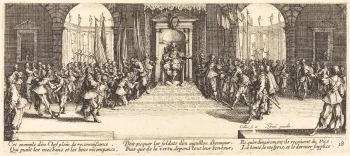 Framed Print : Distribution of Rewards, c. 1633. Creator: Jacques Callot Framed Print : Distribution of Rewards, c. 1633. Creator: Jacques Callot