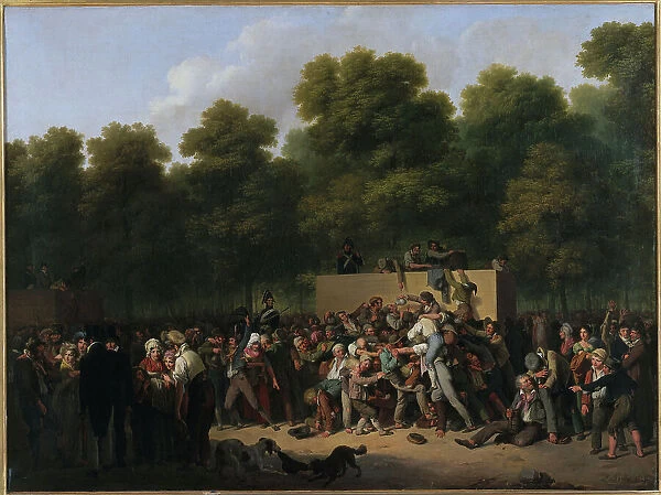 Distribution de vin et de comestibles aux Champs-Elysées, à l'occasion de la fête du roi, 1822. Creator: Louis Leopold Boilly