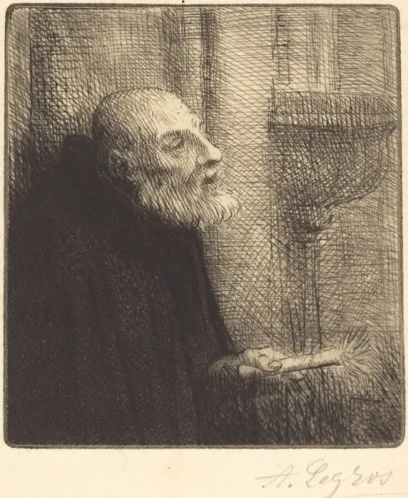 Framed Print : Distributor of the Holy Water (Le donneur d eau benite). Creator: Alphonse Legros Framed Print : Distributor of the Holy Water (Le donneur d eau benite). Creator: Alphonse Legros