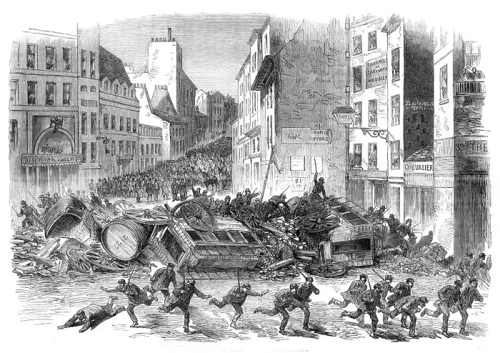 Framed Print : The Disturbances in Paris: barricade in the Faubourg du Temple, 1870. Creator: Unknown Framed Print : The Disturbances in Paris: barricade in the Faubourg du Temple, 1870. Creator: Unknown
