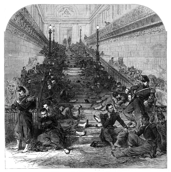 Framed Print : The Disturbances in Paris: soldiers at night in the Luxembourg Palace, 1870. Creator: Unknown Framed Print : The Disturbances in Paris: soldiers at night in the Luxembourg Palace, 1870. Creator: Unknown