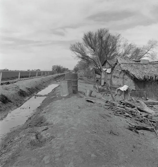 Framed Print : Ditch bank housing for Mexican field workers, Imperial Valley, California, 1937. Creator: Dorothea Lange Framed Print : Ditch bank housing for Mexican field workers, Imperial Valley, California, 1937. Creator: Dorothea Lange