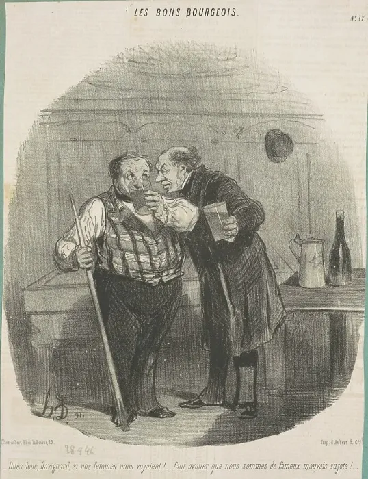 Framed Print : Dites donc, Ravignard, si nos femmes nous voyaient!... 19th century. Creator: Honore Daumier
