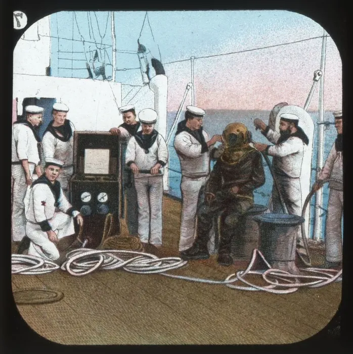 Framed Print : The Diver -- H. M. S. Blake, c1900. Creator: Unknown Framed Print : The Diver -- H. M. S. Blake, c1900. Creator: Unknown