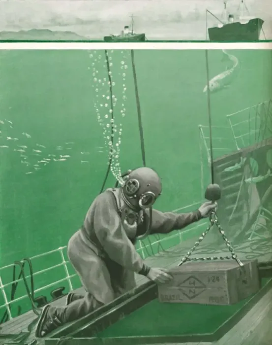 Framed Print : A Diver Working Under Enormous Pressure, 1935 Framed Print : A Diver Working Under Enormous Pressure, 1935