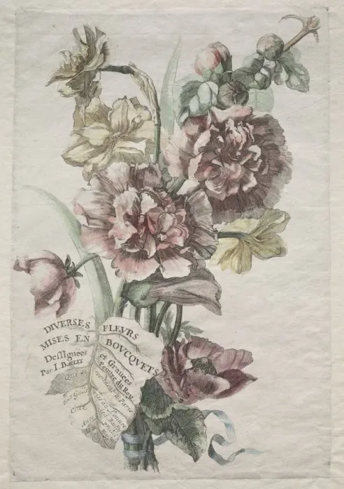 Framed Print : Divers fleurs mises en boucquets: No. 1 - Hollyhocks and Narcissus, c. 1670. Creator Framed Print : Divers fleurs mises en boucquets: No. 1 - Hollyhocks and Narcissus, c. 1670. Creator