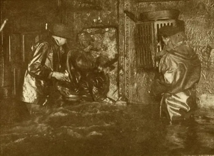 Framed Print : Divers Plugging A Leak During Salvage Operations Waist-Deep In Water On the Lower Framed Print : Divers Plugging A Leak During Salvage Operations Waist-Deep In Water On the Lower