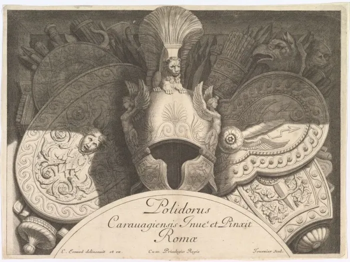 Framed Print : Divers Trophees (Weapon Trophies after the Facade of Palazzo Milesi in Rome) Framed Print : Divers Trophees (Weapon Trophies after the Facade of Palazzo Milesi in Rome)