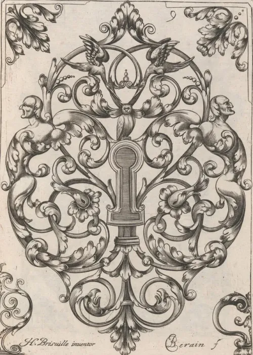 Framed Print : Diverses Pieces de Serruriers, page 10 (recto), ca. 1663. Creator: Jean Berain Framed Print : Diverses Pieces de Serruriers, page 10 (recto), ca. 1663. Creator: Jean Berain