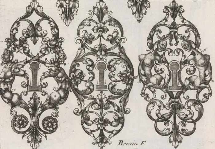 Framed Print : Diverses Pieces de Serruriers, page 5 (recto), ca. 1663. Creator: Jean Berain Framed Print : Diverses Pieces de Serruriers, page 5 (recto), ca. 1663. Creator: Jean Berain