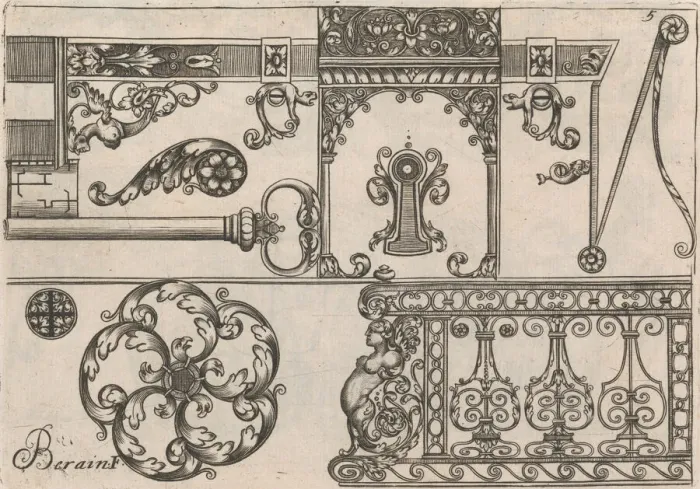 Framed Print : Diverses Pieces de Serruriers, page 6 (recto), ca. 1663. Creator: Jean Berain