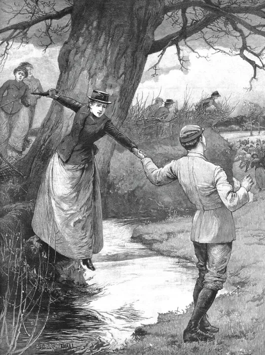 Framed Print : Divided Interests--'Twixt Love and Sport, an incident of a run with the Beagles, 1890. Creator: Edward Frederick Brewtnall Framed Print : Divided Interests--'Twixt Love and Sport, an incident of a run with the Beagles, 1890. Creator: Edward Frederick Brewtnall