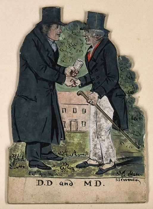 Framed Print : A divine and a physician shaking hands on meeting, 1830-1850. Creator: Stephen Jenner Framed Print : A divine and a physician shaking hands on meeting, 1830-1850. Creator: Stephen Jenner