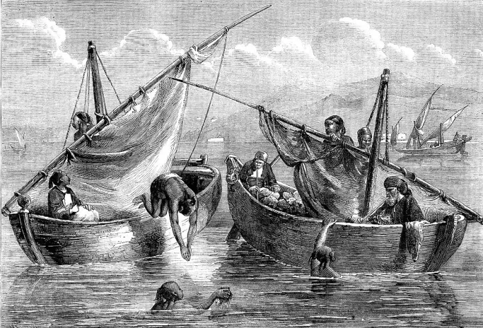 Framed Print : Diving for sponges on the coast of Syria, 1862. Creator: Unknown Framed Print : Diving for sponges on the coast of Syria, 1862. Creator: Unknown