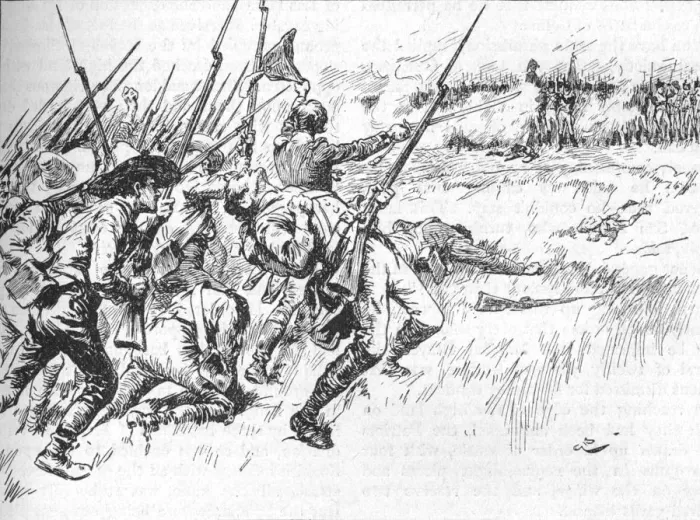 Framed Print : The Division Under Alvarado Was Crossing The Low Ground, 1902. Artist: GB Framed Print : The Division Under Alvarado Was Crossing The Low Ground, 1902. Artist: GB