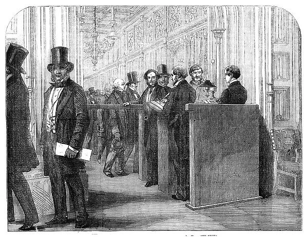 The Division Lobby, House of Commons: Taking the Votes, 1857. Creator: Unknown