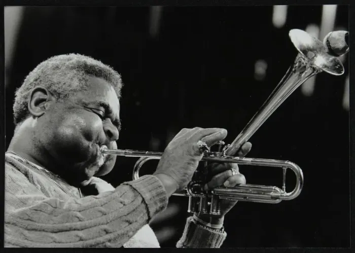 Framed Print : Dizzy Gillespie peforming with the Royal Philharmonic Orchestra, Royal Festival Hall, London, 1985 Framed Print : Dizzy Gillespie peforming with the Royal Philharmonic Orchestra, Royal Festival Hall, London, 1985