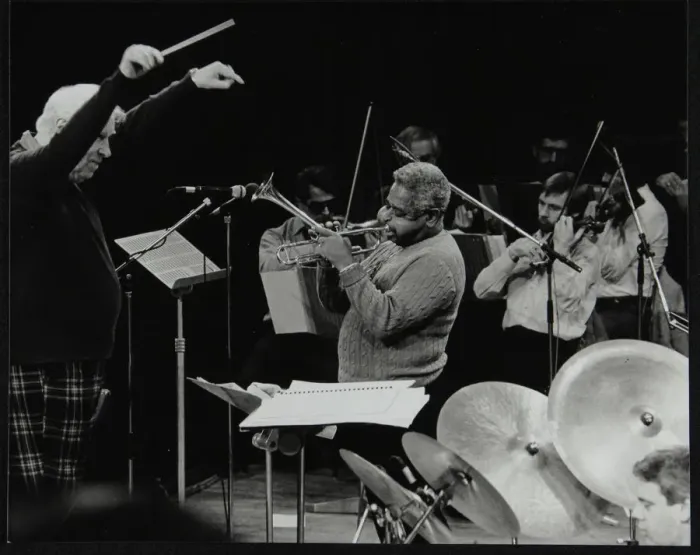 Framed Print : Dizzy Gillespie playing with the Royal Philharmonic Orchestra, Royal Festival Hall, London, 1985