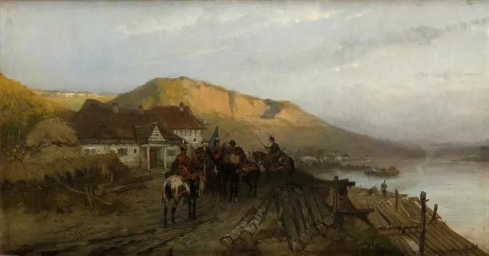 Framed Print : On the Dniester River, 1875. Creator: Jozef Brandt Framed Print : On the Dniester River, 1875. Creator: Jozef Brandt