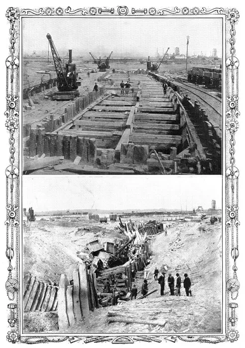 Framed Print : The Dock Disaster at Newport: the fatal trench before and after... 1909. Creator: Collins Framed Print : The Dock Disaster at Newport: the fatal trench before and after... 1909. Creator: Collins