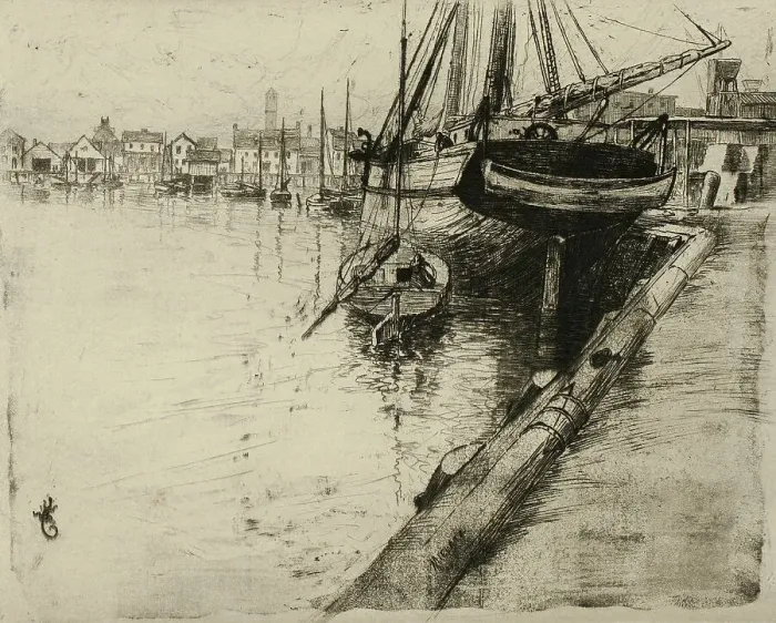 Framed Print : Dock, New York River, n.d. Creator: Charles Frederick William Mielatz Framed Print : Dock, New York River, n.d. Creator: Charles Frederick William Mielatz
