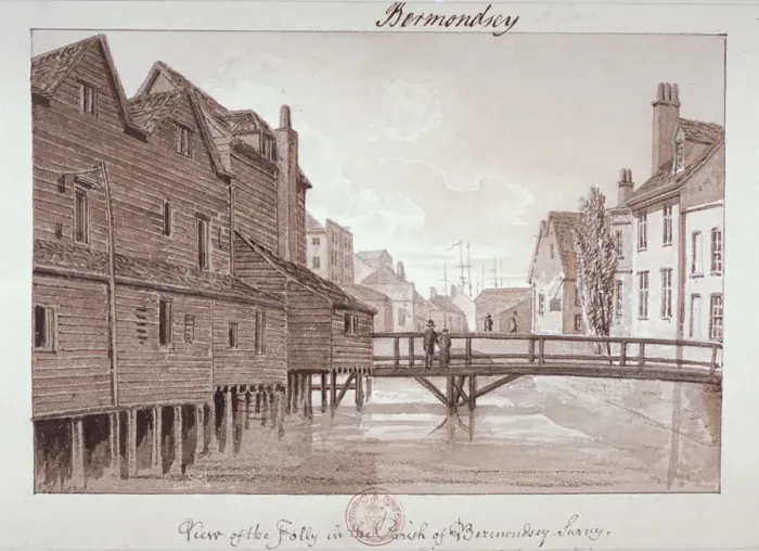 Framed Print : Dockhead Folly, Bermondsey, London, 1828. Artist: John Chessell Buckler Framed Print : Dockhead Folly, Bermondsey, London, 1828. Artist: John Chessell Buckler