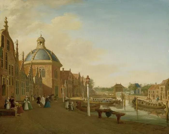 Framed Print : The Docking Basin in the Barge Canal in Leidschendam, 1756. Creator: Paulus Constantijn la Fargue Framed Print : The Docking Basin in the Barge Canal in Leidschendam, 1756. Creator: Paulus Constantijn la Fargue