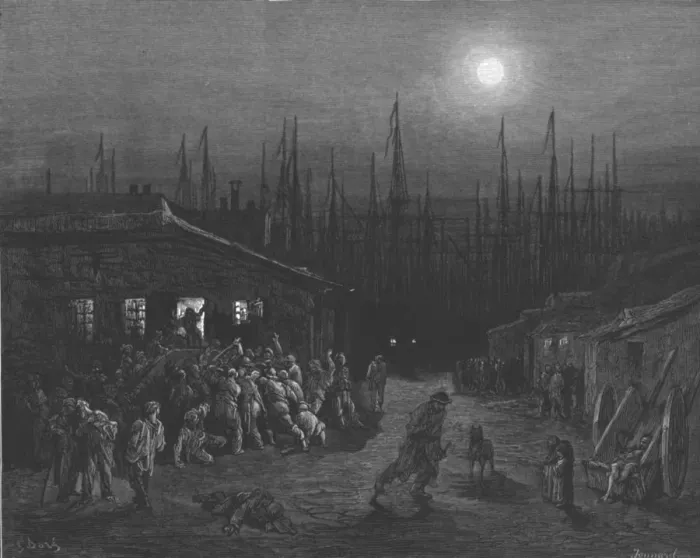 Framed Print : The Docks - Night Scene, 1872. Creator: Gustave Doré Framed Print : The Docks - Night Scene, 1872. Creator: Gustave Doré