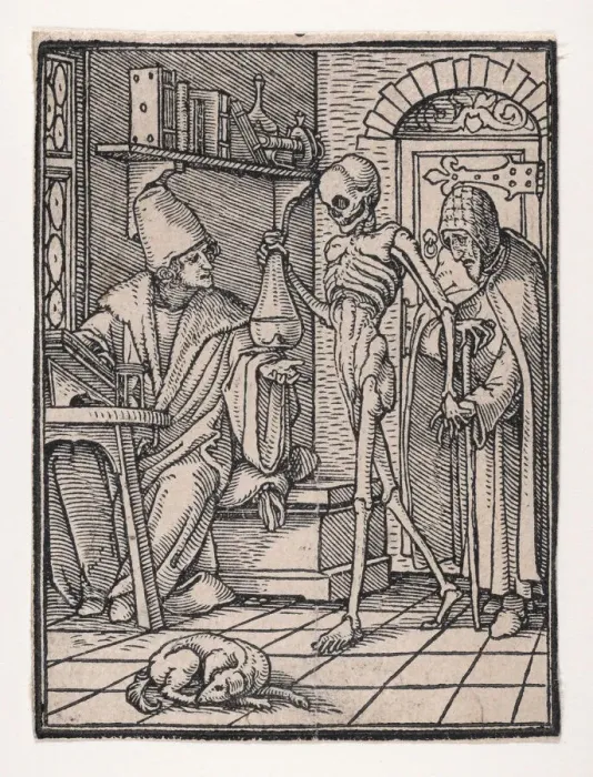Framed Print : The Doctor (or Physician), from The Dance of Death, ca. 1526, published 1538. Creator: Hans Lützelburger Framed Print : The Doctor (or Physician), from The Dance of Death, ca. 1526, published 1538. Creator: Hans Lützelburger