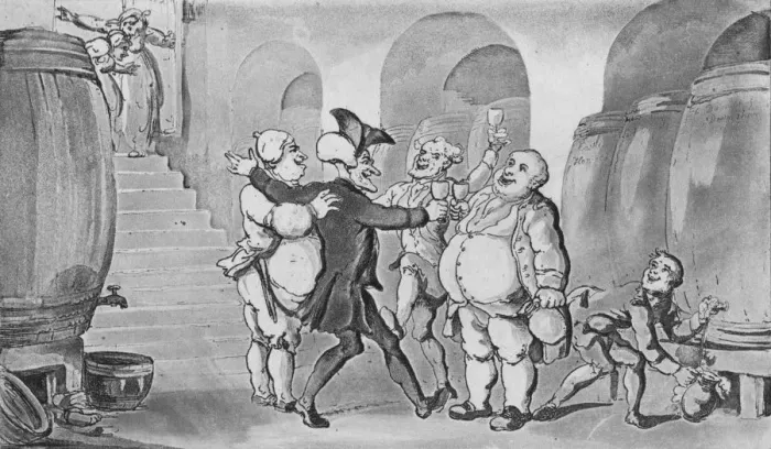 Framed Print : Doctor Syntax Made Free of the Cellar, 1817. Artist: Thomas Rowlandson Framed Print : Doctor Syntax Made Free of the Cellar, 1817. Artist: Thomas Rowlandson