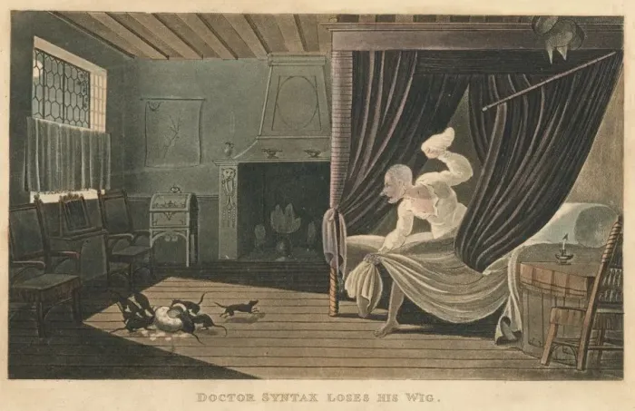 Framed Print : Doctor Syntax Loses His Wig, 1820. Artist: Thomas Rowlandson Framed Print : Doctor Syntax Loses His Wig, 1820. Artist: Thomas Rowlandson