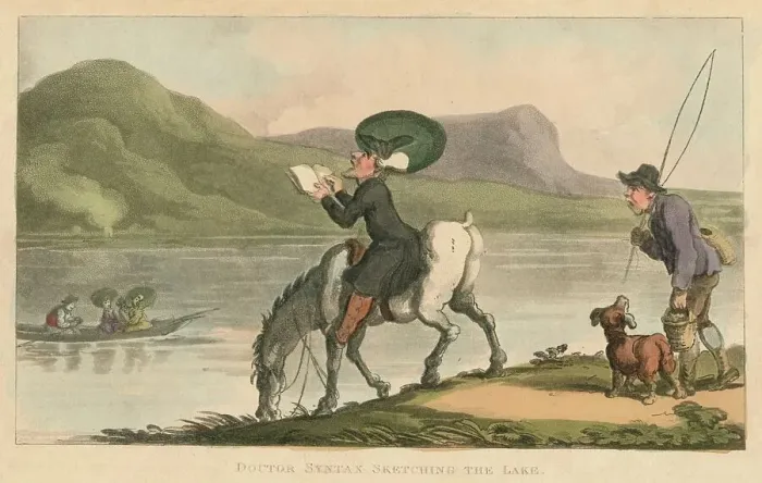 Framed Print : Doctor Syntax Sketching The Lake, 1820. Artist: Thomas Rowlandson Framed Print : Doctor Syntax Sketching The Lake, 1820. Artist: Thomas Rowlandson