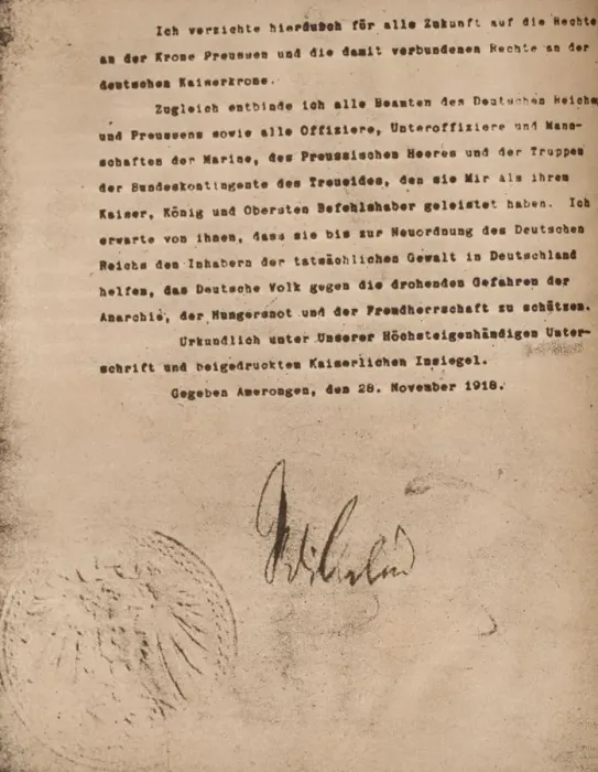 Framed Print : Document confirming the abdication of Kaiser Wilhel II of Germany, 9 November 1918 (1935) Framed Print : Document confirming the abdication of Kaiser Wilhel II of Germany, 9 November 1918 (1935)