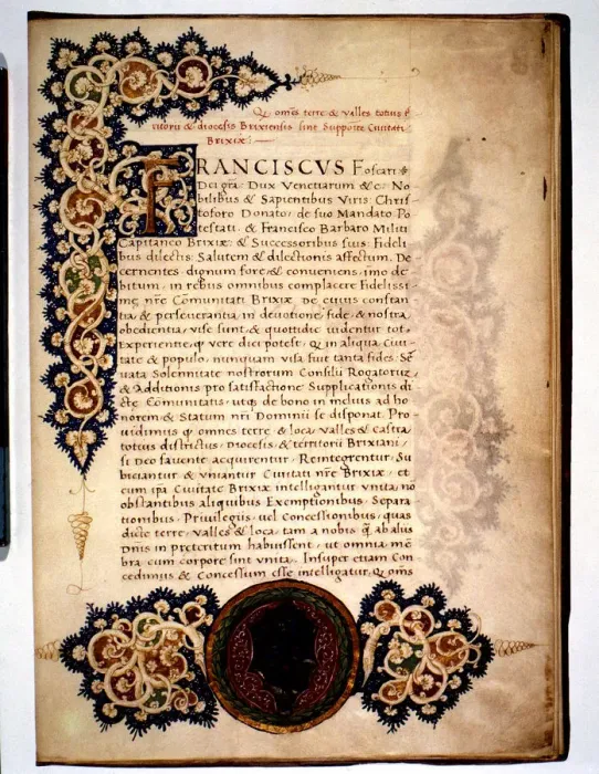 Framed Print : Document by which the Duke of Venice, Francesco Foscari, grants new privileges to Brescia, 1470 Framed Print : Document by which the Duke of Venice, Francesco Foscari, grants new privileges to Brescia, 1470