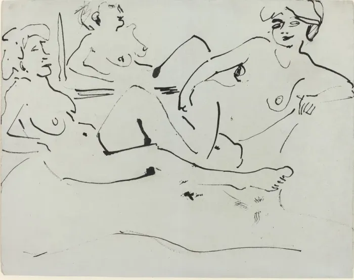 Framed Print : Dodo and an Older Woman Reclining before a Mirror, 1909. Creator: Ernst Kirchner Framed Print : Dodo and an Older Woman Reclining before a Mirror, 1909. Creator: Ernst Kirchner
